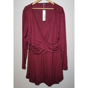 Bloom Chic Womens New Wrap Top 22/24 Maroon 3/4 Sleeve NWT  0064
